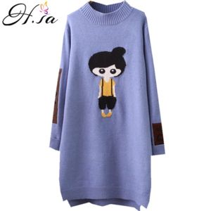 H.SA Winter Women and Pullovers Long Sleeve Cartoon Knit Sweater Jumpers Outwear Knitwear Korean Pullover 210417