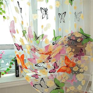 Zasłona zasłona Salon Butterfly Tulle Ekrany Okno Sheer Voile Drzwi Zasłony Dręczy Panel lub Szalik Assorted