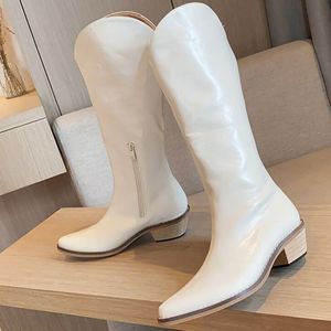 2022 женские западные ботинки ковбойские туфли колено высокие ботинки середины теленка ботас длинные ботинки 2022 осень зима заостренные носки искусственная кожаная обувь
