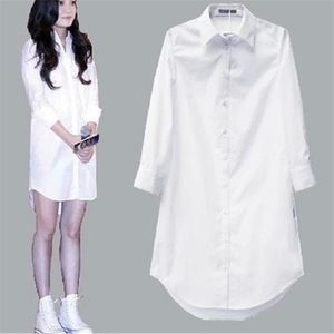 Vit krage skjorta kvinnor kemis blanche femme överdimensionell långärmad blus avslappnad höst koreanska knapp upp toppar blusas 210719