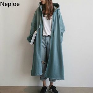 Neploe Japanese Mode Hoodies Coat StreetWear Hooded Zipper Long Plus Velvet Sweater Oversized Outwear Loose Jacket Kvinna 210422