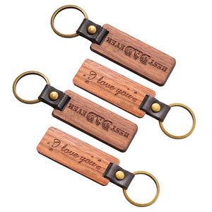 Wholesale personalized keychain resale online - Personalized Leather Keychain Pendant Beech Wood Carving Keychains Luggage Decoration Key Ring DIY Thanksgiving Holiday Gift