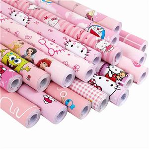 Ny Boy Girl Pink Blue Barn sovrum PVC Vägg Klistermärken Tecknad Katt Djurpapper Bakgrundsbilder Självhäftande Vattentät Mögel