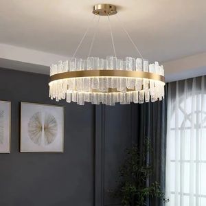 modern led light chandelier lamps for living room round/rectangle glass lighting fixture gold stainless steel suspension wire lamp