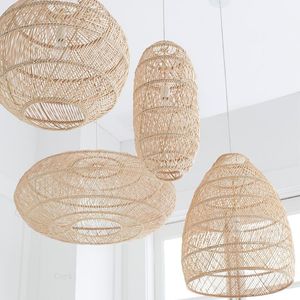 Wisiorek Lampy Chiński styl ręcznie tkane światła Naturalne Rattan Vintage Lampa Salon Wiszące Dining Decor Oprawy