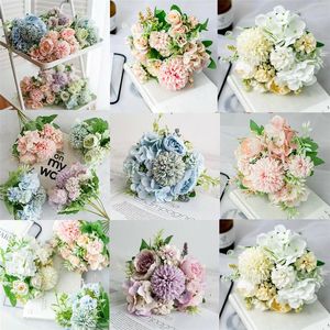 Decorative Flowers & Wreaths Fashion Silk Artificial Hydrangea Bouquet 9 Heads Bridal Home Decor Wedding