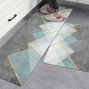 Anti-slip Long Kitchen Mat Modern Geometric Absorbent Bath Carpet Bedroom Living Room Floor Area Rug Entrance Doormat Prayer Pad 211217