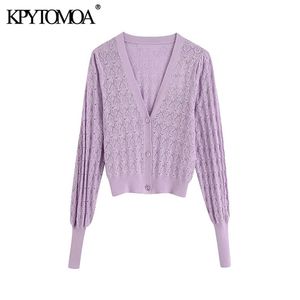 Women Fashion Button-up Cropped Knitted Cardigan Sweater V Neck Long Sleeve Female Outerwear Chic Tops 210420