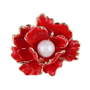 Grandes Broches Rojos al por mayor-Moda simulada perla grande flor broche bufanda bufanda de metal pins joyería regalo mujeres rojo peonía broches