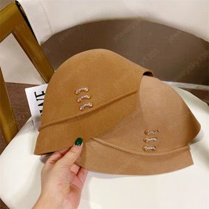 Jesień Wool Wool Split Brim Rhinestone Liny Dekoruj Wiele Kolor Lady Bucket Cap Women Leisure Hat