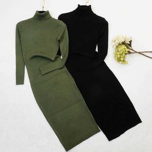 Autumn Winter Women Knitted Dress Turtleneck Sweater Dresses Lady Slim Bodycon Long Sleeve Bottoming Dress Vestidos PP003 210721