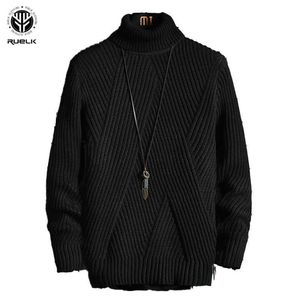 RUELK 2020 Autunno E Inverno Maglione A Collo Alto Da Uomo Versione Della Tendenza Della Personalità Bianco Maglione Lavorato A Maglia Spessa Maglione Caldo Y0907