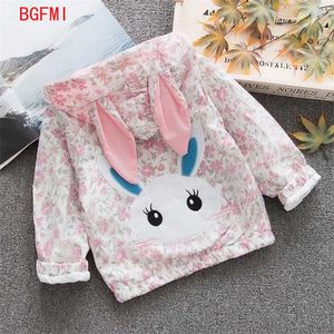Кролик ушной ветровщик Baby Girl ZIP пиджак осенние пальто детей милый младенческий открытый с капюшоном цветочные печать верхняя одежда мода 211011