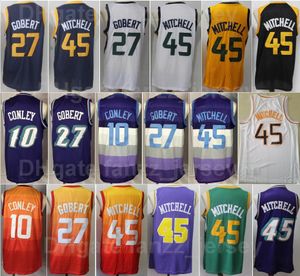 Men Basketball Rudy Gobert Jersey 27 Donovan Mitchell 45 Mike Conley 10 For Sport Fans Purple Black White Yellow Green Navy Blue Team Color Breathable Good Quality