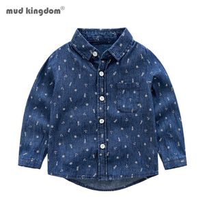 Mudkingdom Boys T Shirts Långärmad Casual Print Bomull Denimskjorta för barn 210615