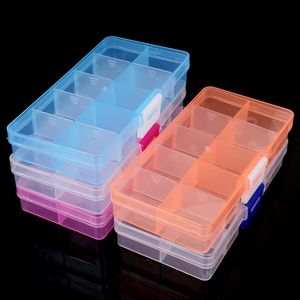 Smycken påsar, Väskor 10 Slots Justerbar Transparent Förvaring Box Ring Örhängen Pärlor Bärbara Plast Organizer Case Travel Bins