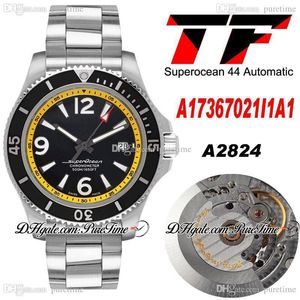TF Superocean 44 ETA A2824 Automatic Mens Watch A17367031I1A1 Yellow Inner Black Dial Stick Number Markers Stainless Steel Bracelet Super Edition Watches Puretime
