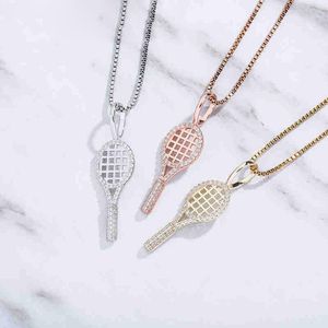 Iced Out Tennis Racket Pendant Necklace Sterling Silver Women s Necklace Sterling Silver Fashion Delicate Jewelry For Gift