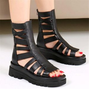 Punk Goth Women's Genuine Leather Strappy Gladiator Sandals Flat Platform Summer Ankle Boots Oxfords Party SHoes 39 35 36 37 38 Dress