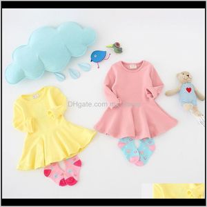 Kläder Baby Maternity Drop Leverans 2021 Baby Dresses 7 Kort Candy Färger Långärmad Bomull Ruffle Kids Dress Girls 9m2T RDF2K