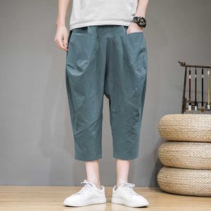 Baggy algodão linho harem calças homens 2020 coreano vintage homens maciço mulheres hip hop plus tamanho grande perna pant pantalone streetwear x0723