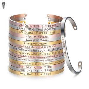 4mm largura 3 cores laser gravado punho positivo citações inspiradoras pulgles mantra braceletes aniversário presentes para as mulheres sl-009