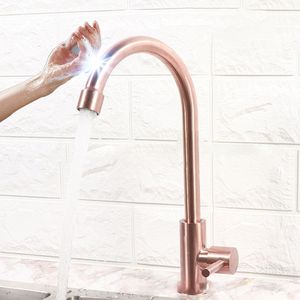 Single Cold Kitchen Faucets SDSN Touch Sensor Stainless Steel Mixer Tap Smart Invisible Pull Out Sprayer Head Double Hole Handle Solid Brass Sink