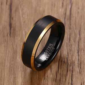 Zorcvens 2020 mode volfram karbid bröllop band 6mm guld linje ring svart matt färdig engagemang manliga smycken
