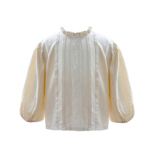 Spring and Autumn girls' soft lace collar shirt children's sting puffy sleeve blouse kids clothing 210702