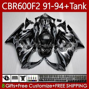 Bodywork + Tank dla Honda CBR 600 F2 CC 91-94 Body 63NO.119 CBR 600FS 600F2 CBR600 FS CBR600F2 91 92 93 94 94 CBR600-F2 600CC CBR600FS 1991 1992 1993 1994 Owalnia srebrzysty płomienie