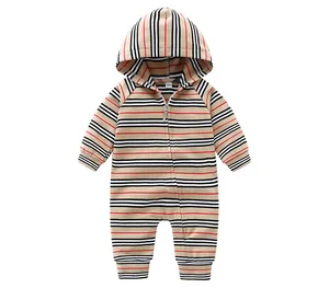 New Arrival Spring and Autumn Fashion Brand Style Newborn Baby Clothes Baby Boys and Girls Long-sleeved Striped Hooded Jumpsuit