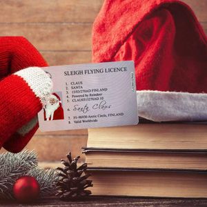 Carte di volo di Babbo Natale Slitta Patente di guida Albero Ornamento Decorazione natalizia Vecchio patente di guida Puntelli di intrattenimento Regalo di Natale