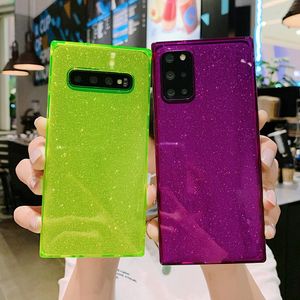 Kvadrat Glitter Telefon Väskor för Samsung Galaxy S20 Fe A51 A71 A50 S21 S10 S10E S9 PLUS SOFT TPU 2 i 1 Klar baksida