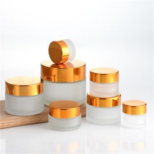 Frosted Glass Jar Face Cream Bottle Refillable Cosmetic Container 5g 10g 15g 20g 30g 50g Lotion Lip Balm Bottles with Black Silver Gold Lids