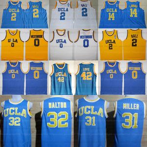 UCLA Bruins College Koszykówka Jersey Kevin Love Lonzo Ball Russell Westbrook Zach Lavine Reggie Miller Bill Walton Szyte Biały Niebieski Żółty Rozmiar S-2XL