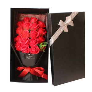 18pcs Creative Artificial Soap Flower Rose Bouquet Flowers Romantic Valentines Birthday Gift Home Wedding Decoration with Gift Box