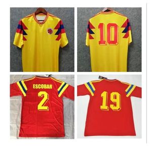 #10 Valderrama Guerrero Colombia 1990 Retro Soccer Jersey Away Red Classic Cursorate Antique Collection Vintage Home Yellow Football