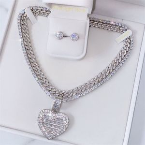 Can Be Opened Heart-shaped Po Pendant Necklace Silver Color Iced 5MM Tennis Chain Cubic Zirconia Fashion Women Men Jewelry 220222