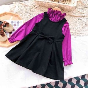 Gooporson outono crianças roupas coreano moda pulôver blocebow gravata vestido cute meninas meninas roupas conjunto crianças roupas 210715