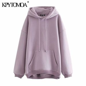 Moda de mulheres com bolsos grandes hoodies moletons de manga comprida vintage fêmea feminina fêmea chique tops 210416