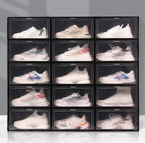 Svart Clear Multicolor Shoe Box Foldbar Storage Plast Transparent Hem Organizer Staplable Display Superimposed Combine Shoes Containers Cabinet Boxes