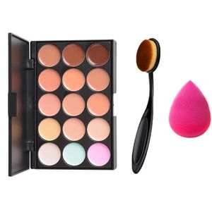 Concealer 팔레트, 15 색상 메이크업 팔레트 얼굴 위장 윤곽 팔레트 스폰지가있는 믹서기 퍼프 타원형 메이크업 타원형 브러쉬 미용 크림