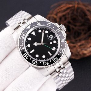 Business Mens Automatic Mechanical Watches 40mm Ceramic Case rostfritt stål Rem rött och blå Bezel Waterproof Design Fashion Watch Gift
