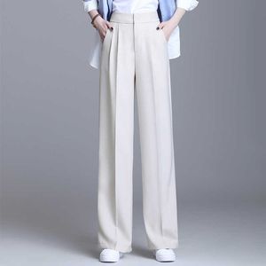 Oumengka 2021春の新しいオフィスの女性エレガントなカジュアルなファッションストレートワイドレッグブラックパンツ完全な長さのズボン女性の塩塩