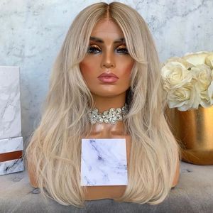 13x6 transparente Spitze geschichtete Ombre-Blondinen gewellte brasilianische Echthaarperücken Platinblond 180 Dichte glattes Haar Volle Lacewigs 13x4 frontaler Haaransatz