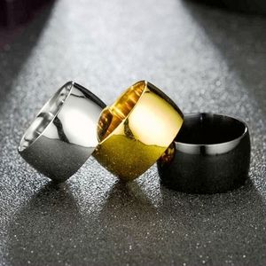 Stainless Steel wide 12mm Blank Ring Band Finger Thumb Black Gold Rings for Men Women Fashion Jewelry Will and Sandy