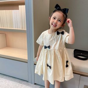 Dziewczyny Lato Łuki Bawełniane Sukienka Krótki Rękaw A-Line Sundress Lovely Kids Casual Odzież Odzież 210529