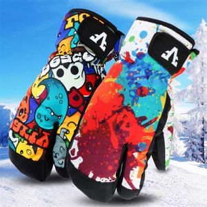 -40 Thicken Adult Teenager Kids Ski Snowboard Gloves Windproof Waterproof Winter Thermal Outdoor Sport Mittens 220106
