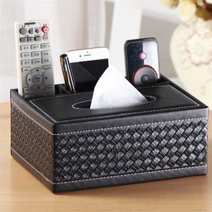 PU Lädervävnadslåda Skyddsskydd Makeup Kosmetisk arrangör Remote Controller Telefonhållare Hem Office Tissue Paper Servett Holder 211110