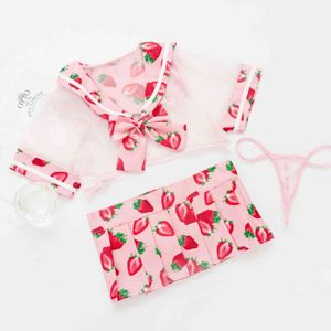 NXY set sexy Reggiseno trasparente alla fragola Intimo da notte Giapponese Sexy Lolita Girl Cute Lingerie Intimo Uniforme da marinaio Abbigliamento esotico 1127